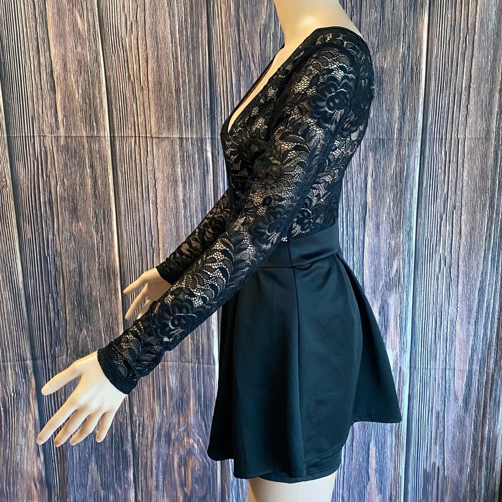 Charlotte Russe NWT Afterparty black beige tan floral lace romper dress - Picture 5 of 16